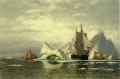 Arctic Whaler Homeward Bound parmi les icebergs Bateau paysage marin William Bradford